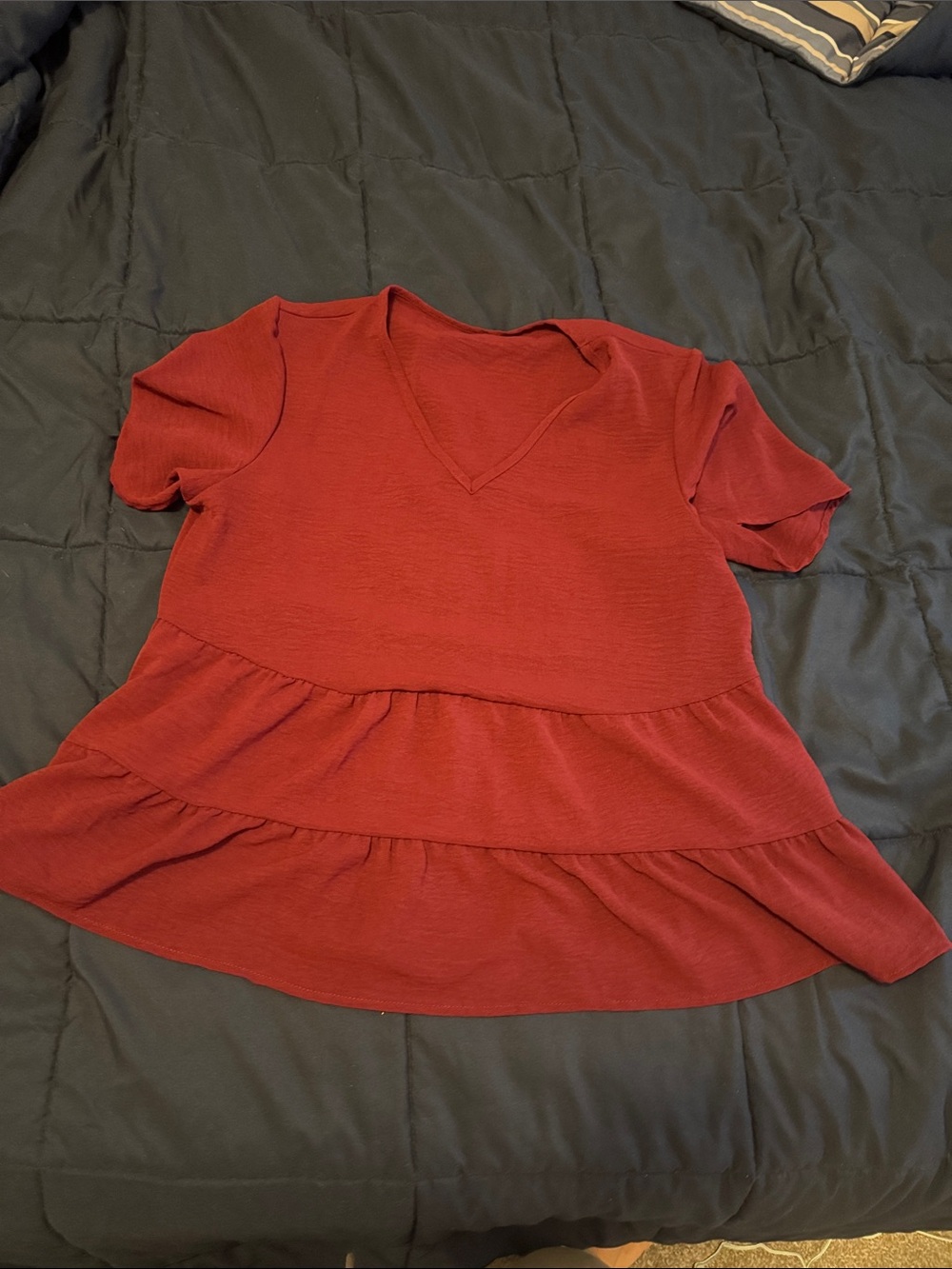 SHEIN Red V-Neck Tiered Short-Sleeve Tunic